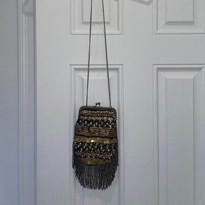 Black and Gold Suede Sequin Purse